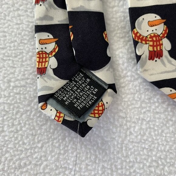 Tie Rack Christmas Snowman Silk Tie Blue Vintage 90s Made In Italy - Picture 4 of 6